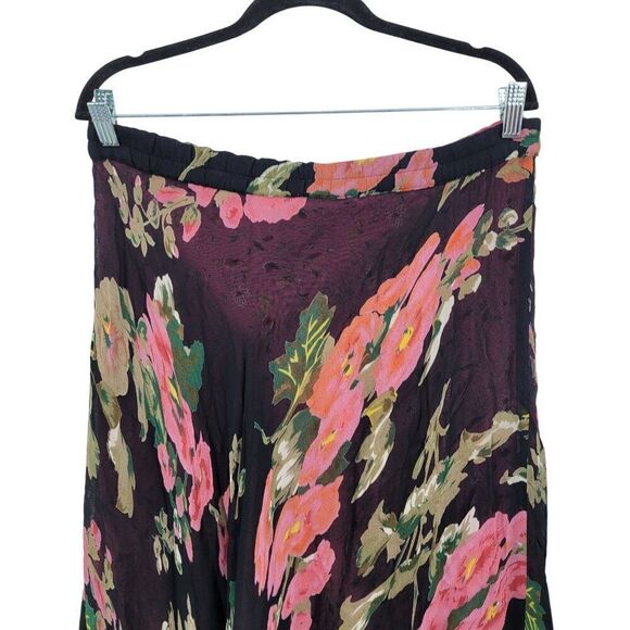 Vintage Reversible Floral Maxi Skirt M Black Pink Ditzy Ruffle Rayon India Boho - Picture 16 of 16